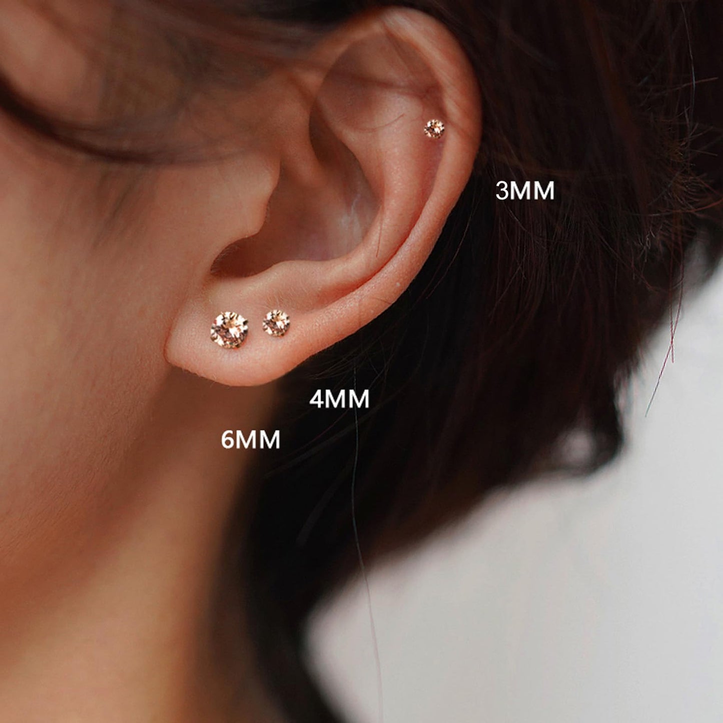6 Pairs Stud Earrings Set, Hypoallergenic Cubic Zirconia Earrings 316L Stainless Steel CZ Earrings 3-8mm (Champagne CZ)