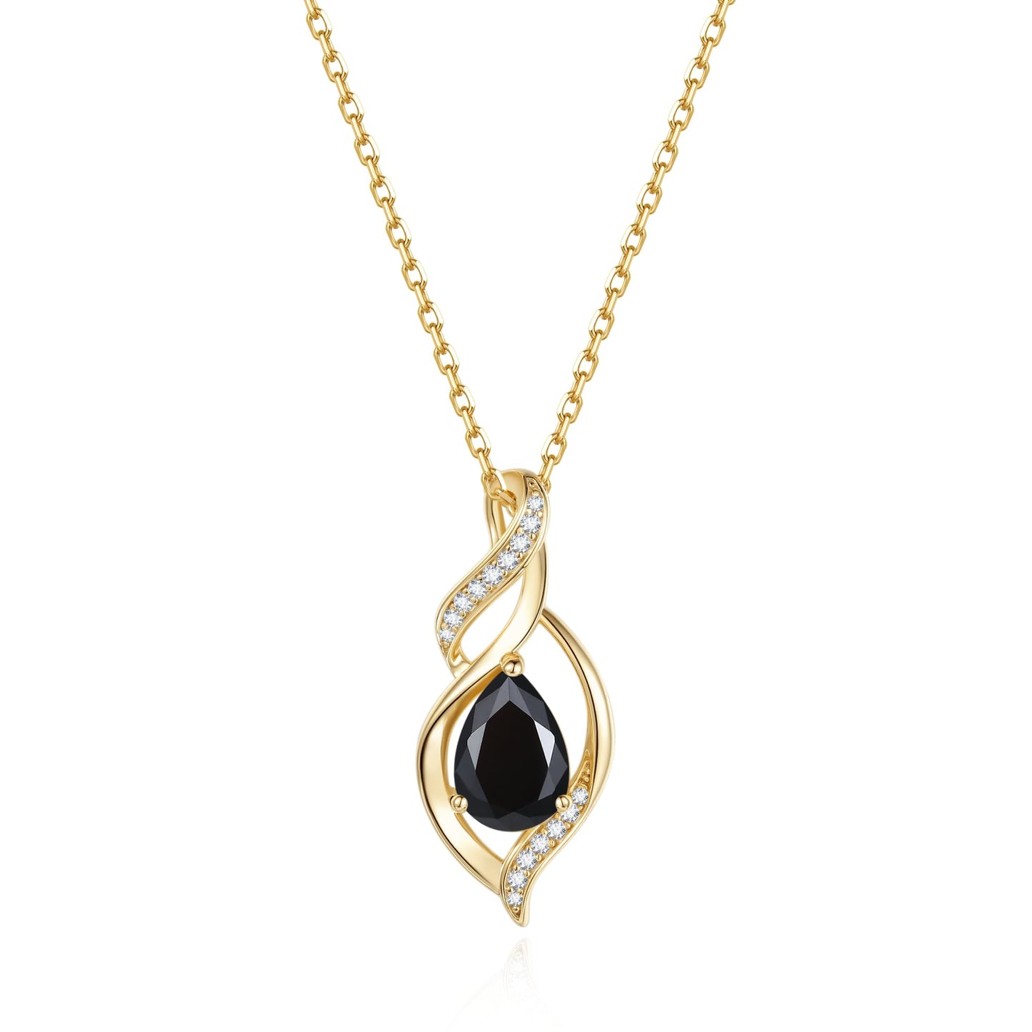 FANCIME 14K Gold Plated October Birthstone Necklace for Women Black Tourmaline Teardrop Necklace Sterling Silver Infinity Love Birthday Gifts for Women, 16"+2" Inches