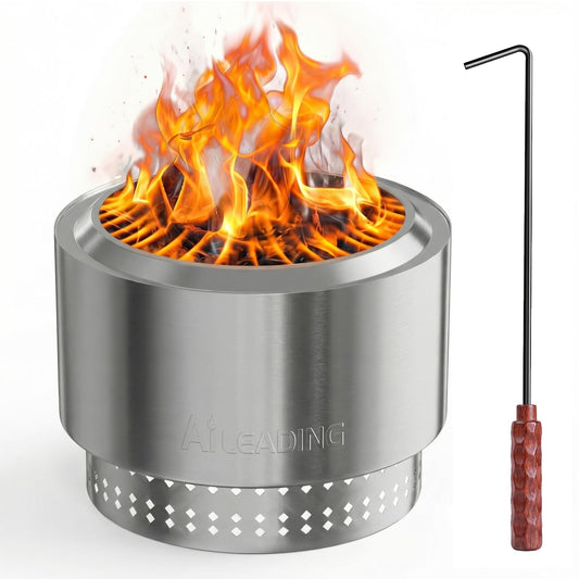 20 Inch Smokeless Fire Pit with Removable Ash Pan, Fire Pits for Outside Wood Burning, Portable Bonfire Outdoor Firepit, Bag & Poker Included, Stainless Steel, Camping Backyard (9KG) (No Legs)