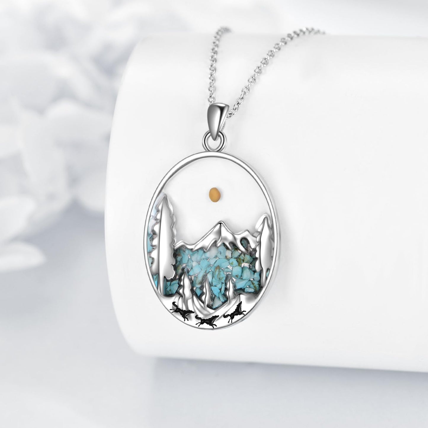 YFN Snowy Mountain Necklace for Women Sterling Silver Nature Necklace Jewelry Gift for Skiers, Hikers, Campers, Climbers and Nature Lovers