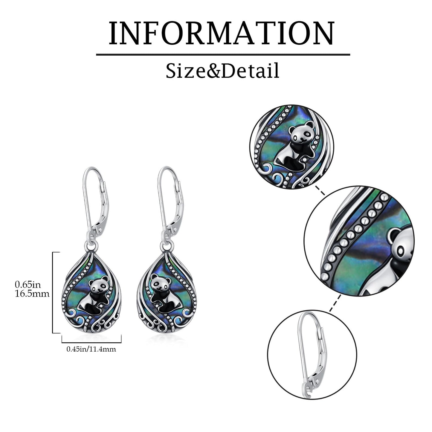 YYmqmq Panda Earrings for Women 925 Sterling Sliver Abalone Dangle Drop Earrings Leverback Panda Jewelry Gifts for Women Girlfriend