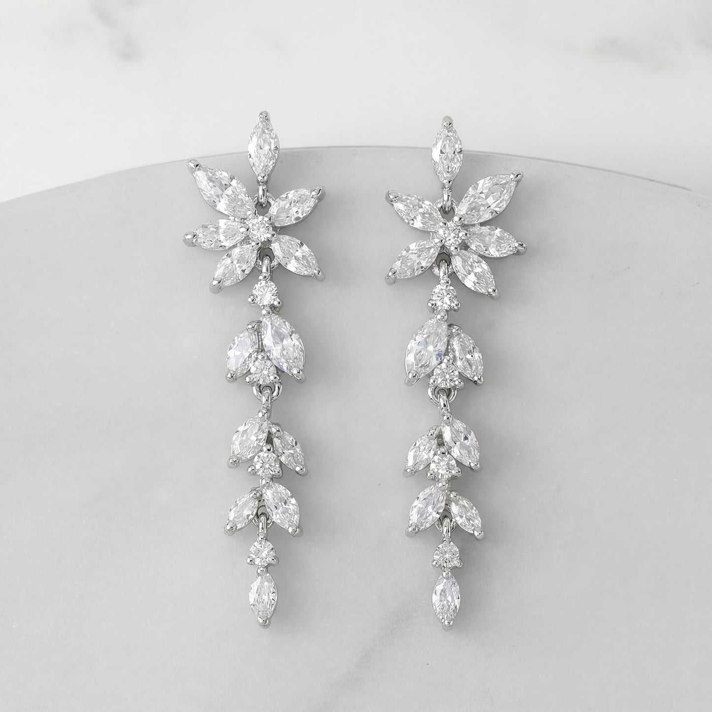 SWEETV Marquise Cubic Zirconia Dangle Earrings for Women, Crystal Wedding Bridal Drop Earrings for Brides Bridesmaids, Chandelier Earrings for Anniversary Prom Jewelry Gift, Silver-Style02