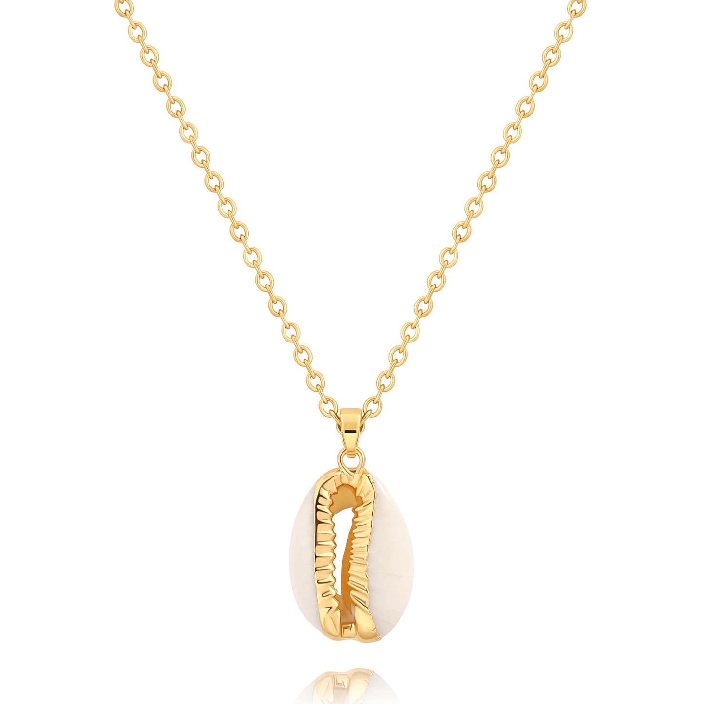 POTESSA 18K Gold Plated Seashell Necklace Gold Puka Shell Necklace Summer Boho Beachy Charm Jewelry For Women Gift
