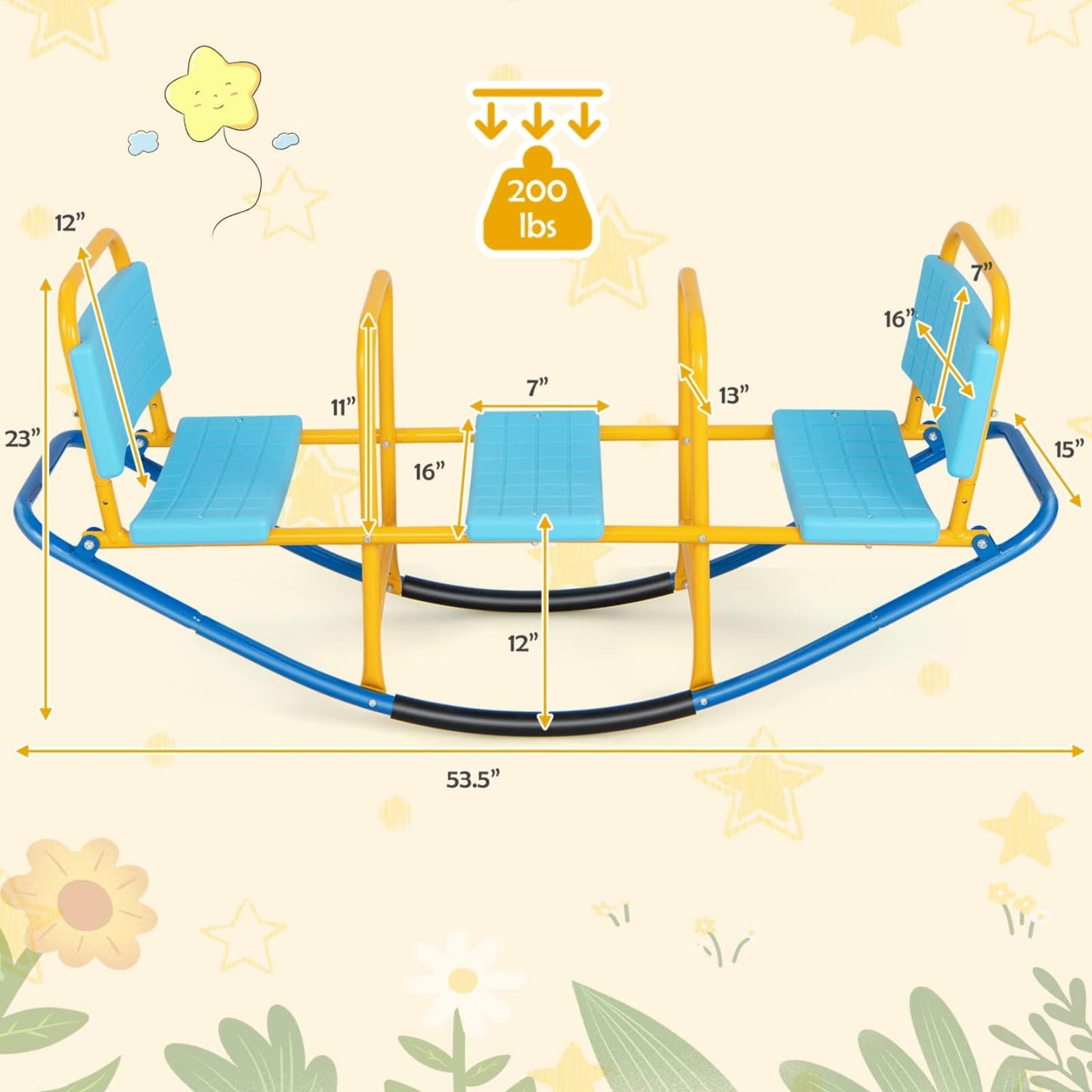 Costzon Teeter Totter Seesaw for Kids Outdoor, 2 in 1 Metal Rocking Seesaw for Toddlers with Easy-Grip Handles, Indoor Outdoor Rocker Toy Gifts for Ages 2-5, 1-3 Person Home Preschool Backyard See Saw