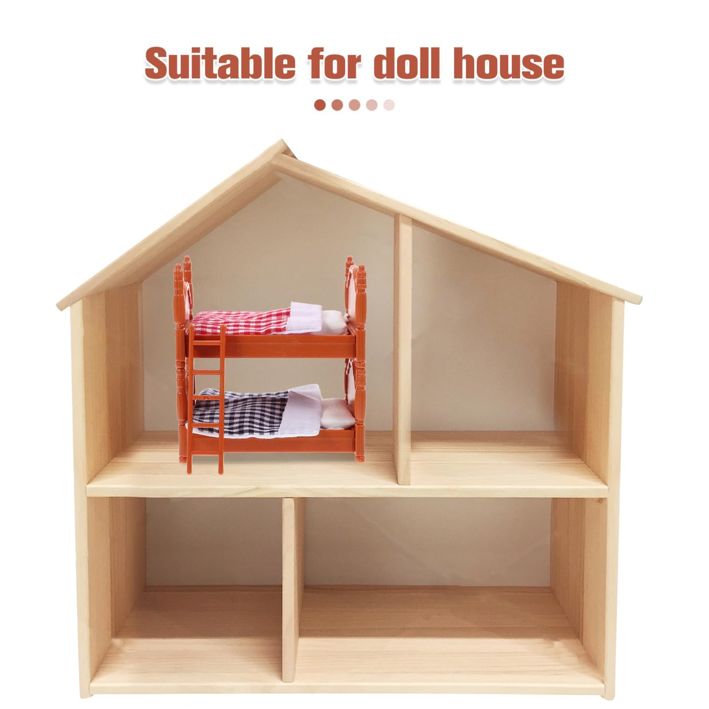 TOPPERFUN 2Pcs Dollhouse Bunk Bed, 4in Mini Bunkbed Furniture, Dollhouse Bed with Ladder, PVC Miniature Doll House Decorative Accessories for Mini Landscape DIY Kit
