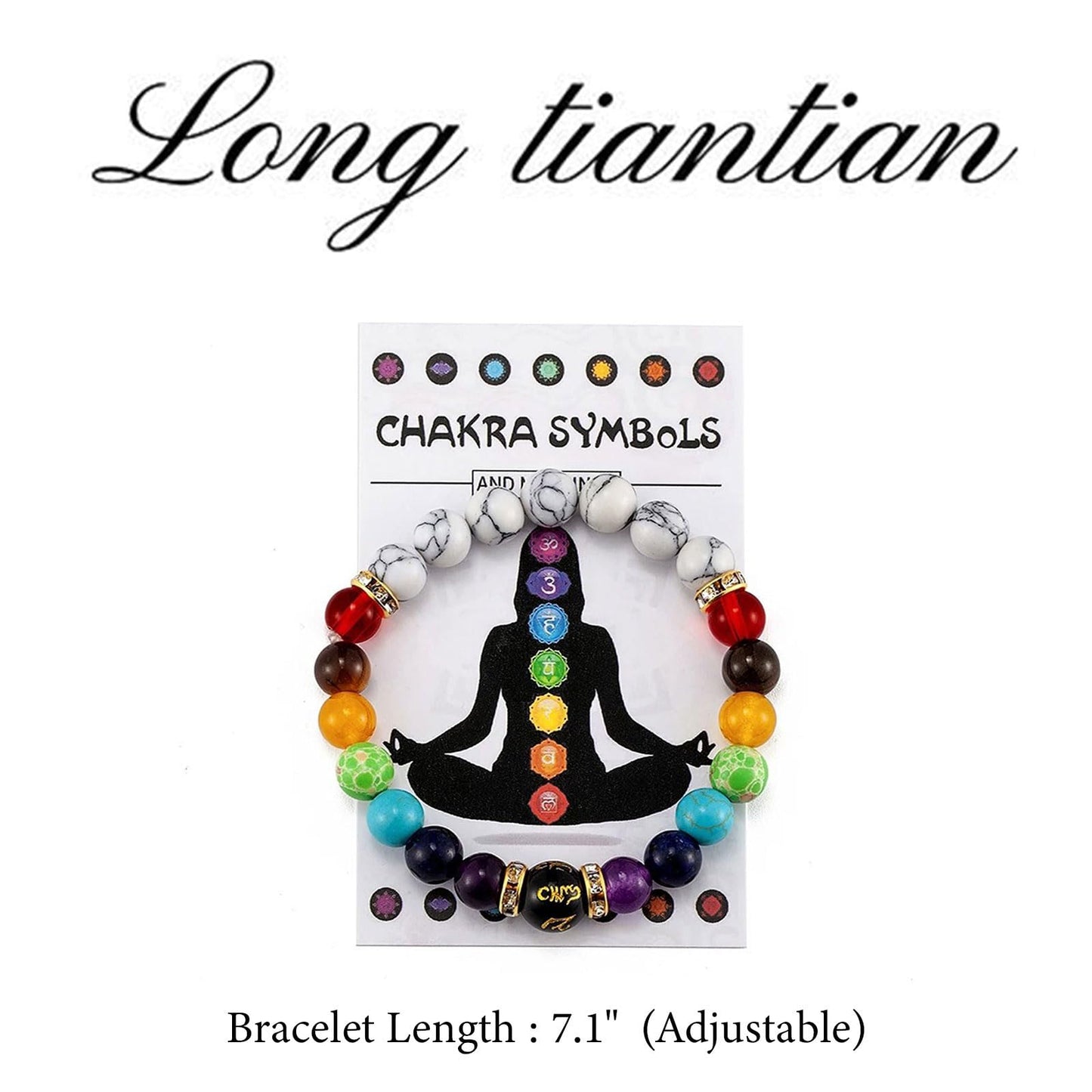 Long Tiantian Chakra Bracelets for Women & Men, 7 Chakra Stones, 8mm Crystals & Healing Stones, Yoga Charm Bracelet, Essential Oil Diffuser Jewelry Gifts