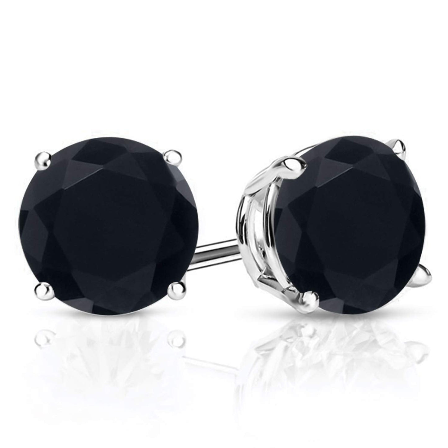 Gem Stone King 2-4 Cttw Round Gemstone Birthstone Stud Earrings For Women Men | 925 Sterling Silver | Round 7MM | Fine Jewelry Gifts for Women Her Mom Wife Men | Onyx-December
