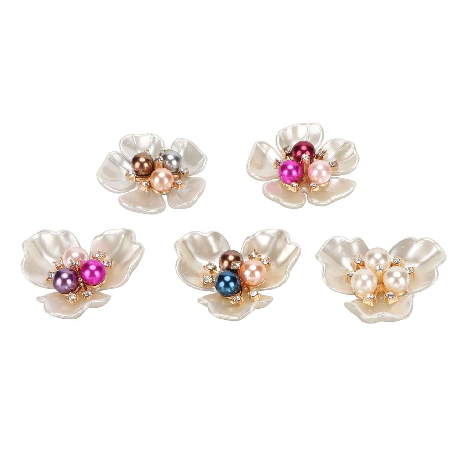FILFEEL 20Pcs Elegant Faux Pearl Flat Flower Embellishments for Jewelry and Clothing Decoration, Crafting Supplies