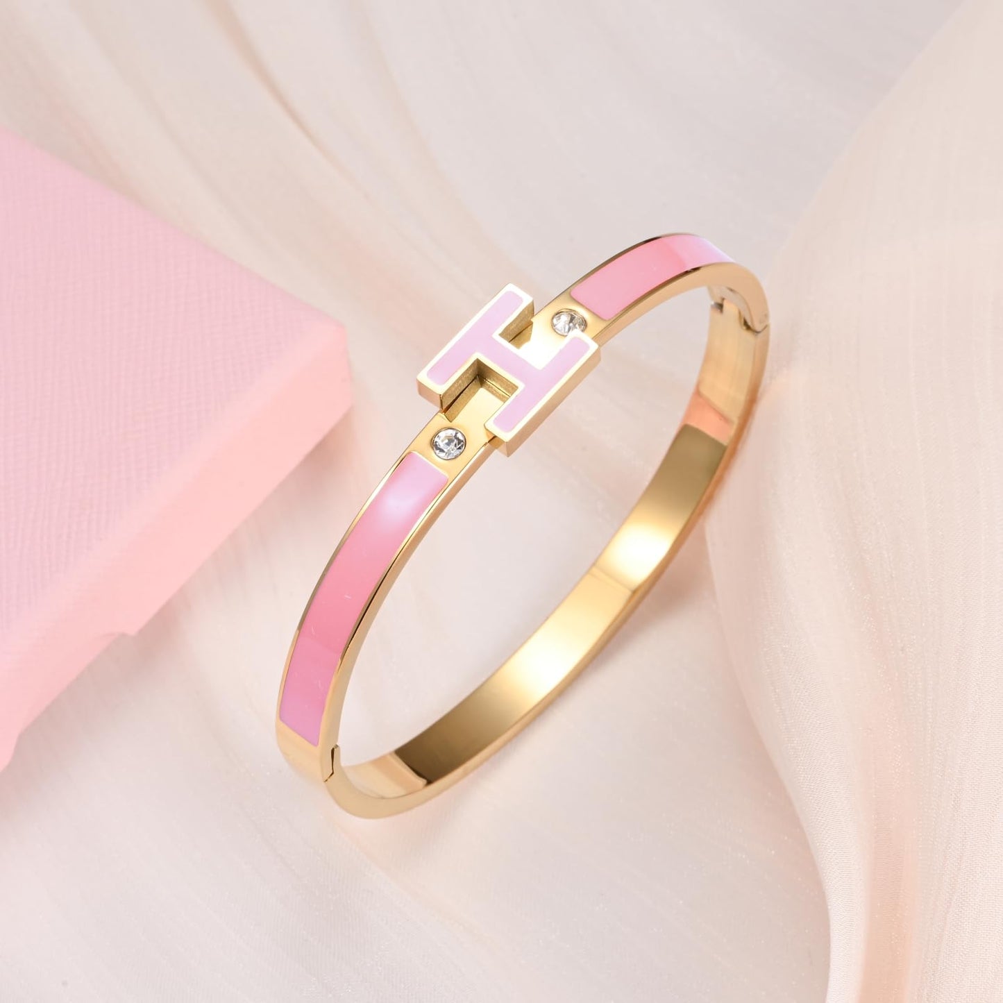 Hothink H Bracelets for Women,H Bracelet,Bangle Bracelets for Women,Dainty Bracelet Easter Christmas Mothers Day Gifts for Women (Pink)
