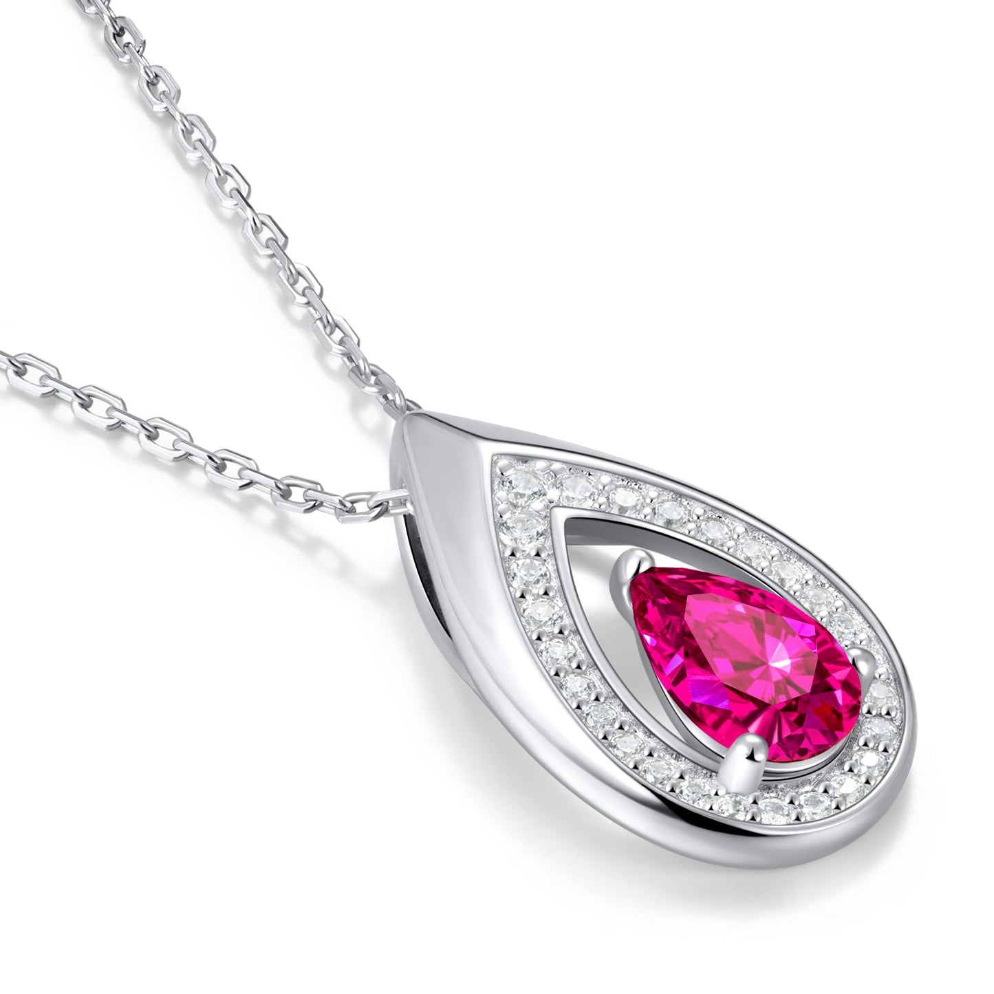 Kstyle 925 Sterling Silver Ruby July Birthstone Pendant Necklace Teardrop Jewelry Valentine's Day Anniversary Birthday Gift for Mom Sister Wife Daughter Non Tarnish