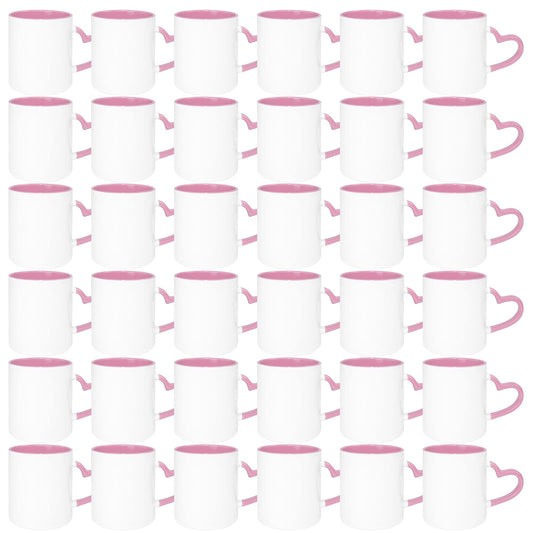 MR.R 11oz Ceramic Coffee Mug, 36PCS Set, Sublimation Blank, Pink, Modern Heart Design, Dishwasher Safe, Reusable