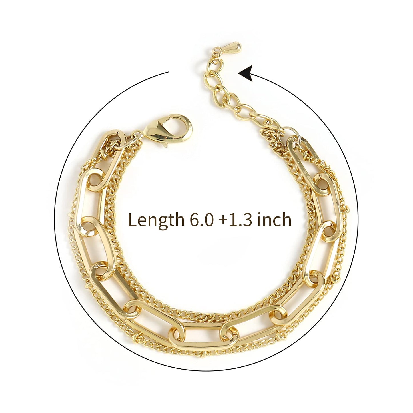 CONRAN KREMIX Gold Chain Bracelet Sets for Women 14K Gold Plated Dainty Link Paperclip Bracelets Stake Adjustable Layered Gold Bracelet for Women Trendy Gold Jewelry For Women