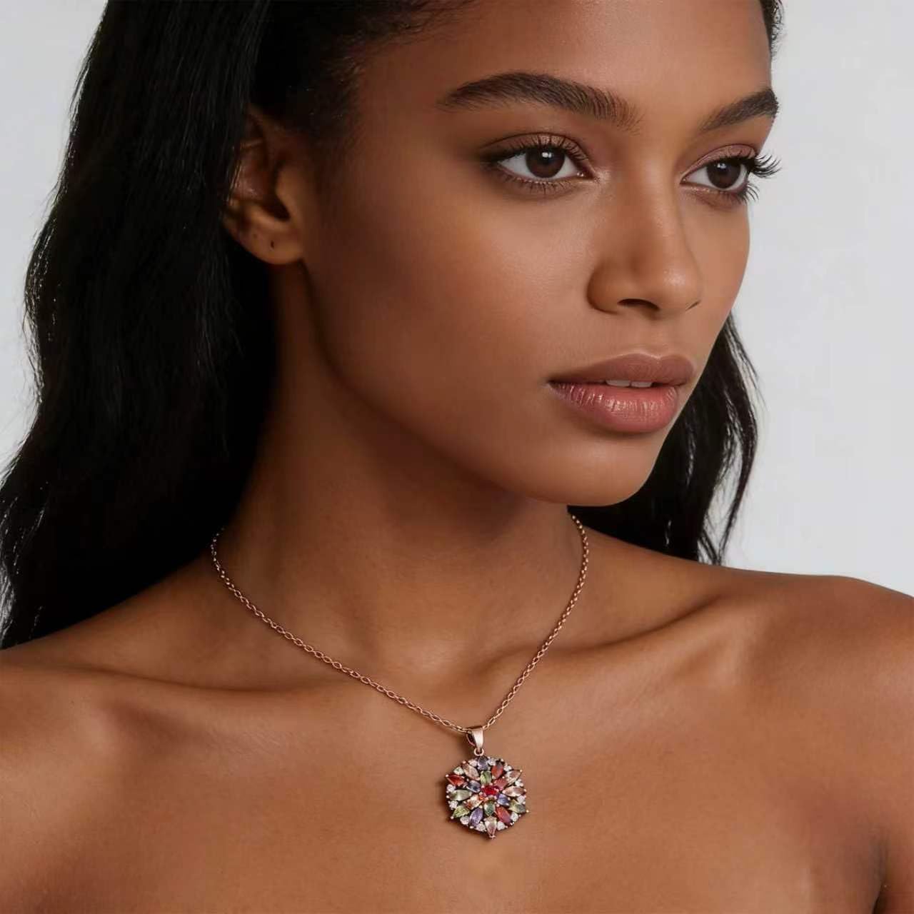 Kim Carrey Italian Elegant Rose Gold Necklace for Ladies | 18K Rose Gold Plated Necklace Pendant for Women | Gemstone necklace, Gift for Daughter, Wife, Mom, Her Jewelry (Spring)