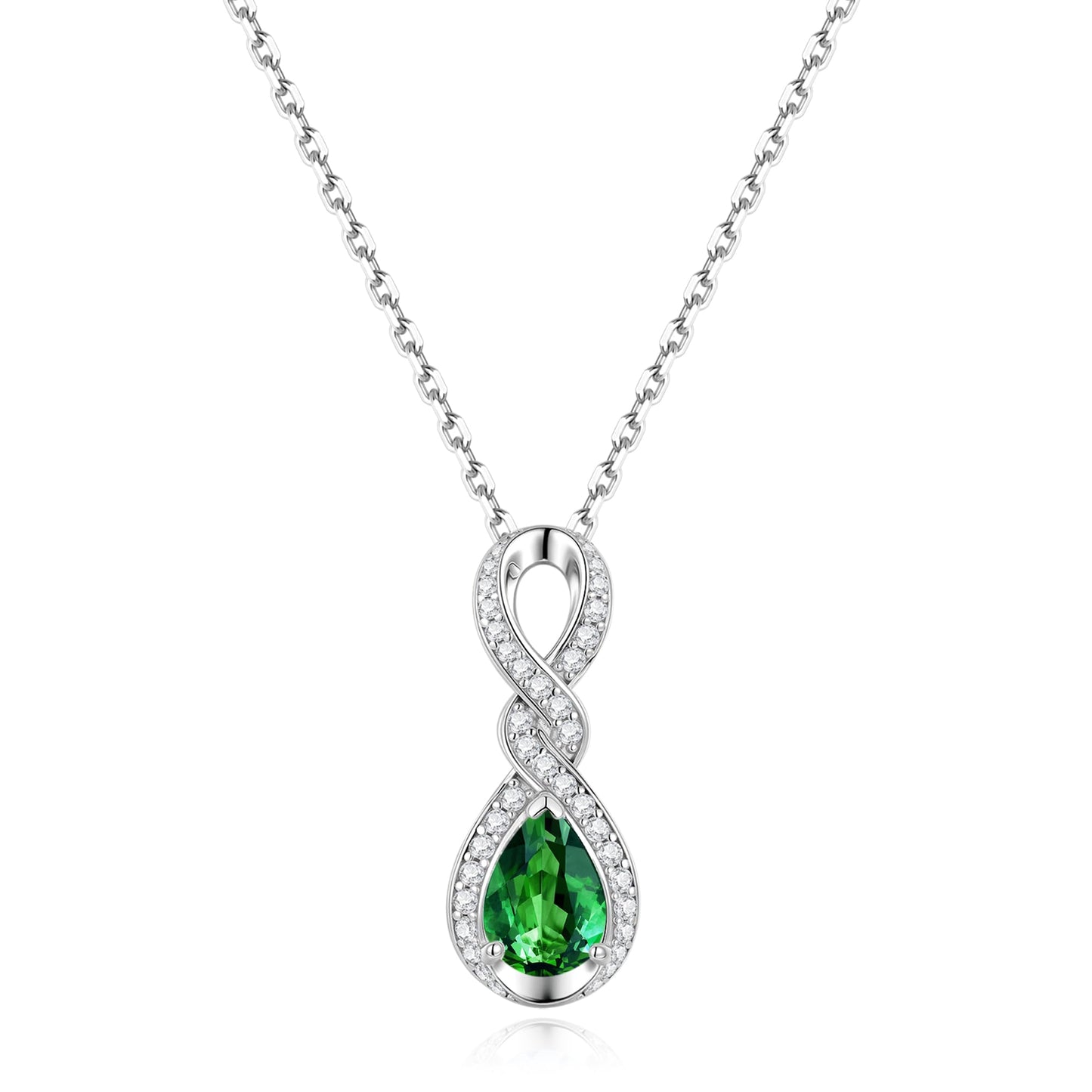 FANCIME Emerald Necklace May Birthstone Sterling Silver Dainty Infinity Knot Pendant Necklace Green Gemstone Fine Jewelry Anniversary Birthday Graduation Mothers Day Gifts for Women Mom