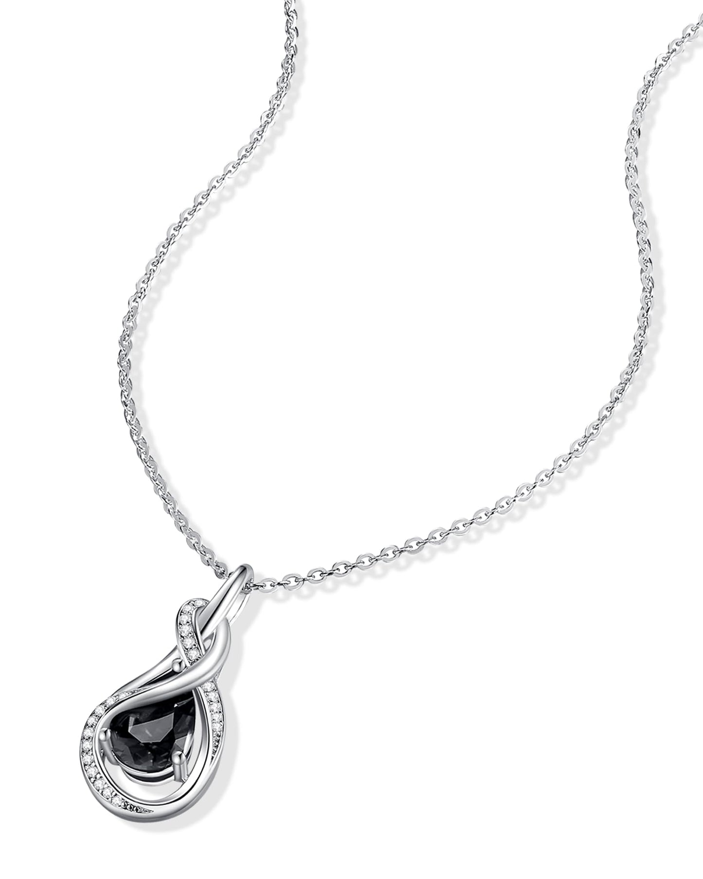 FANCIME Black Tourmaline Necklace October Birthstone Sterling Silver Infinity Knot Pendant Necklace Gemstone Fine Jewelry Birthday Mothers Day Gifts for Women Her Mom