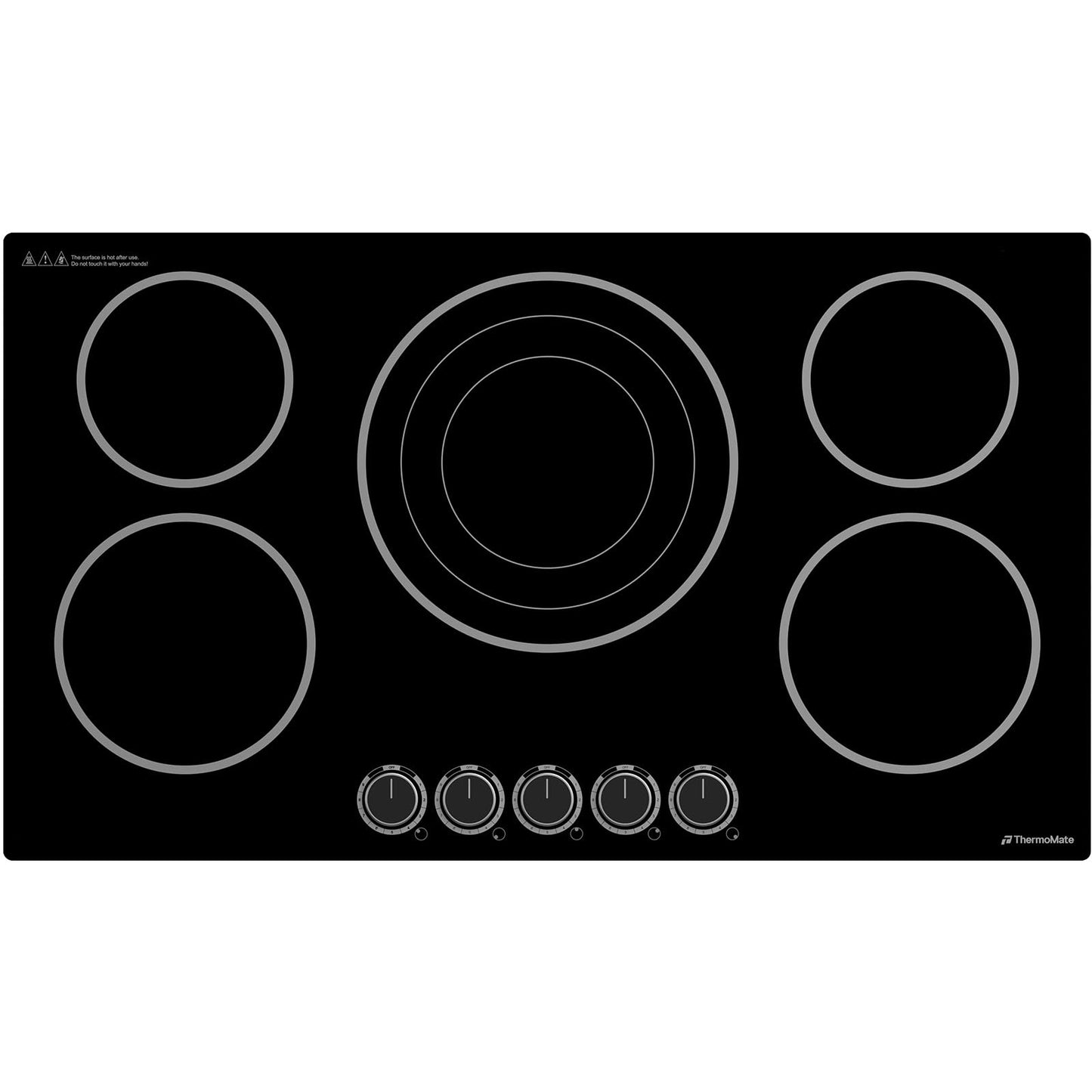 ThermoMate 36 Inch Electric Cooktop, 5 Burners Knob Control Built-in Ceramic Cooktop, 30" Radiant Electric Stove Top of 9000W with 9 Heat Levels, Hot Surface Indicator, 220-240v, Hard Wired