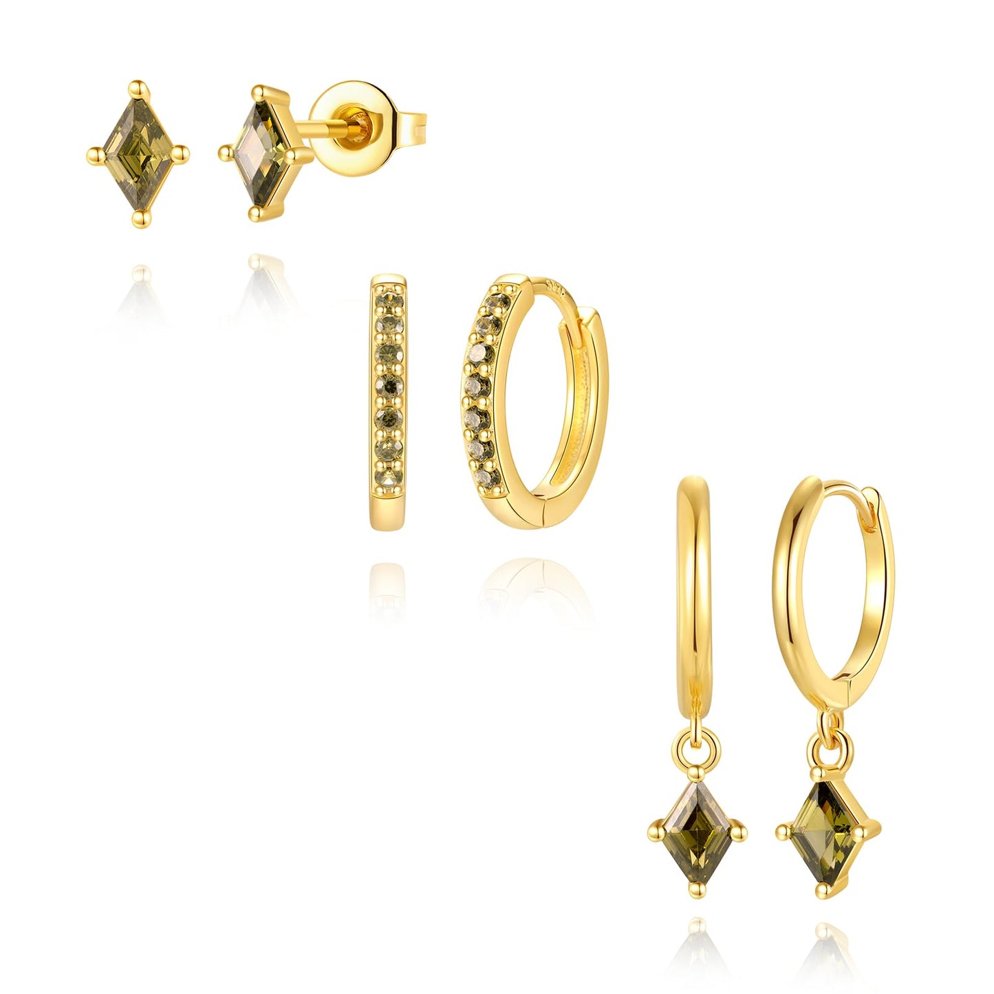 Angelady Gold Hoop Earrings Set for Women, Dainty 14K Gold Plated Green Huggies Earring, Hypoallergenic Dangle Cartilage Hoop Earring Stacks, Olive Green Earrings Trendy Jewelry Gifts