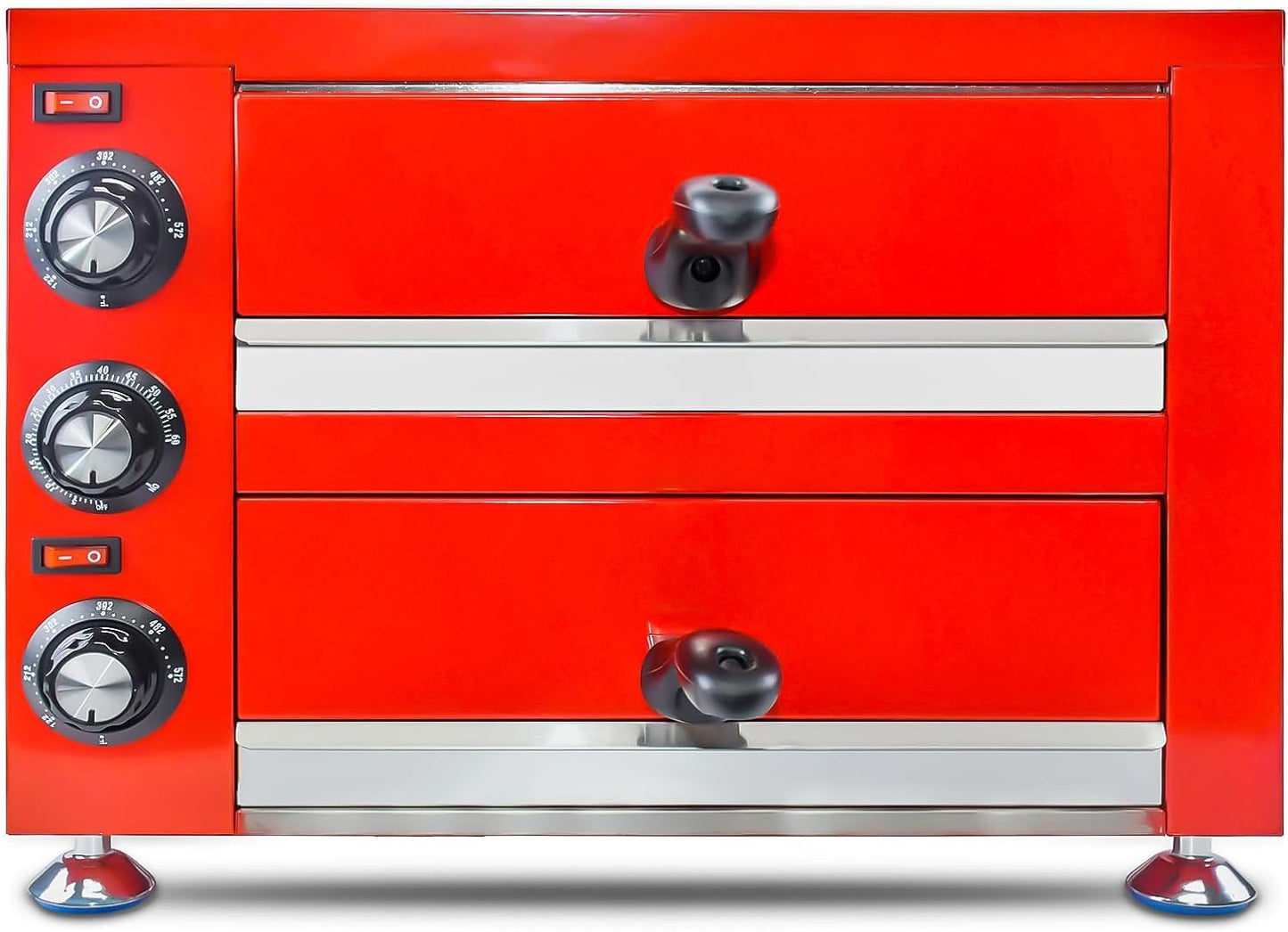 YOOKTEN Commercial Electric Pizza Oven, 12""Indoor Pizza Oven 2-Layers Countertop Stainless Steel Pizza Maker with 60 Minutes Timer for Restaurant Home, Red, Silver