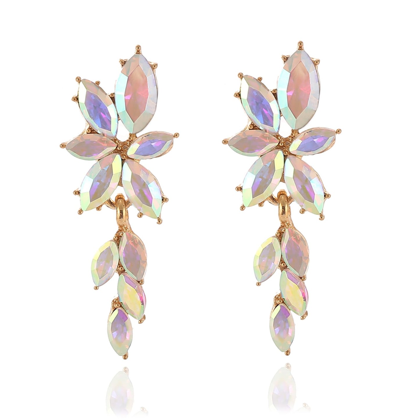 ATIMIGO Elegant Iridescent Rhinestone Dangle Earrings Cluster Crystal Wedding Bridal Earrings for Brides Bridemaids Formal Prom Summer Drop Earrings for Women
