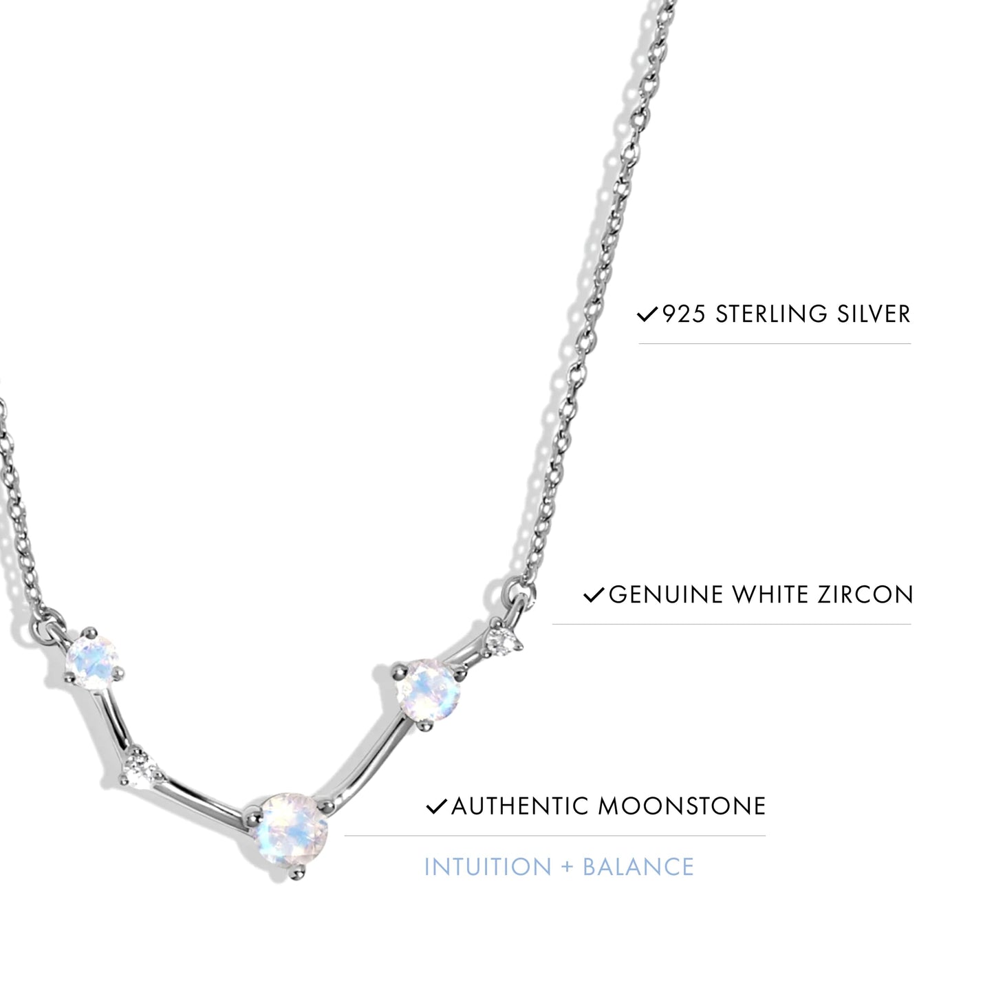 Moon Magic Moonstone Necklace - Aries Zodiac Constellation / 925 Sterling Silver - 18k Rose Gold - Yellow Gold Rainbow Moonstone Necklaces for Women/Authentic Rainbow Crystal Jewelry