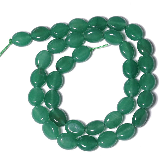 35PCS 8x10mm Natural Dark Green Stone Beads for Jewelry Making, Songxi Oval Cobblestone Shape Loose Gemstone Beads for DIY Bracelet Necklace Making Supplies with Energy Healing Chakra Power
