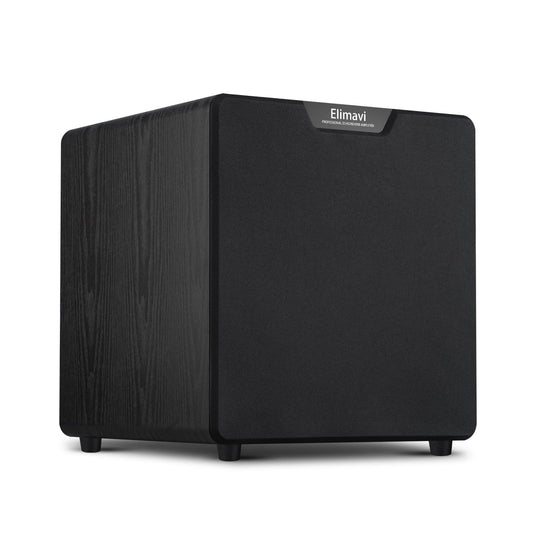 Elimavi Front Firing Powered Subwoofer - 400W Deep Bass Home Theater Sub for Large Rooms - 12" Copper Driver, MDF Enclosure w/Aluminum Radiator - Connect Extra Sub via Subwoofer Out