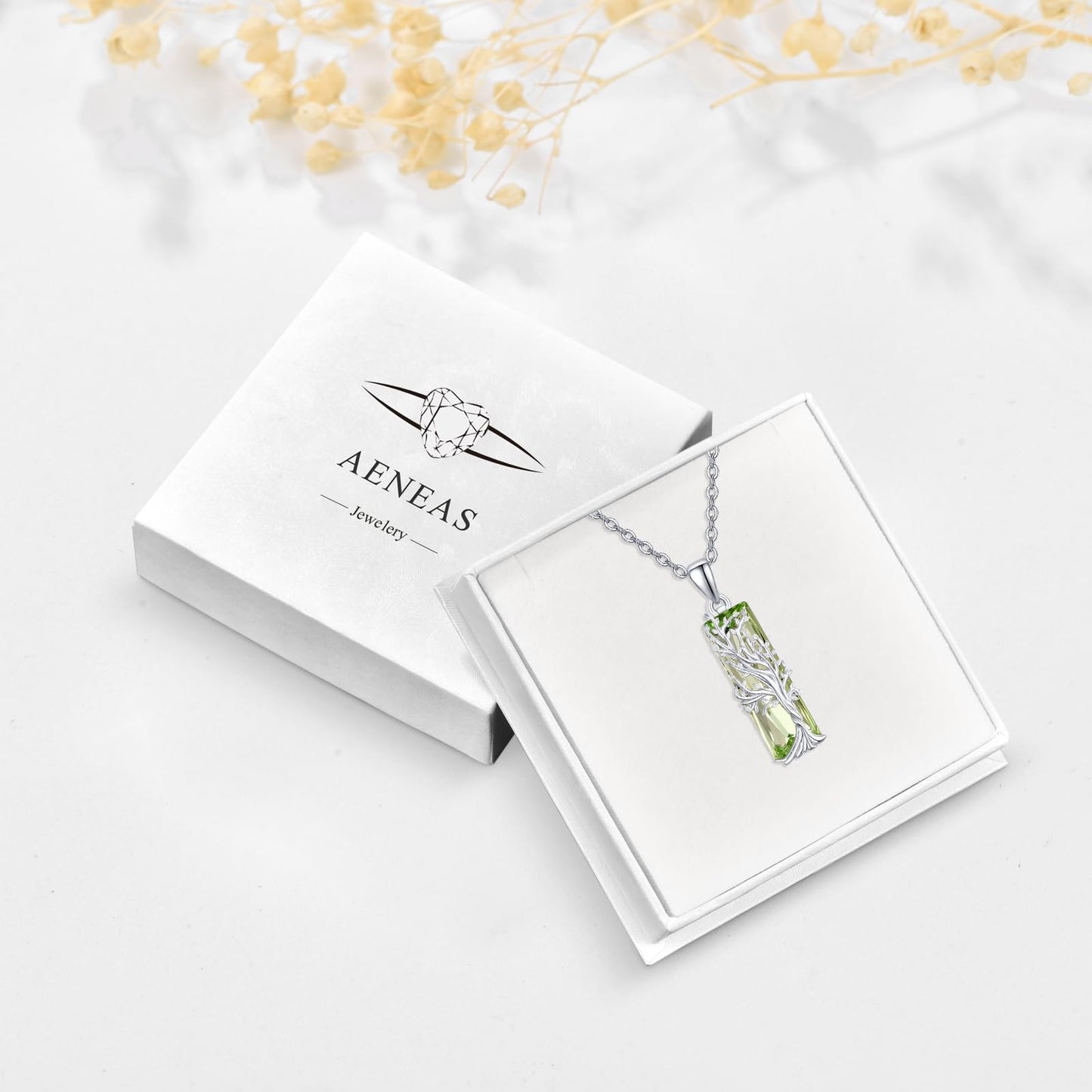AENEAS Valentines Day Gifts for Women Her Tree of Life Necklace 925 Sterling Silver Green Crystal Pendant Elegant Tree of Life Jewelry Gifts for Women Mother Wife
