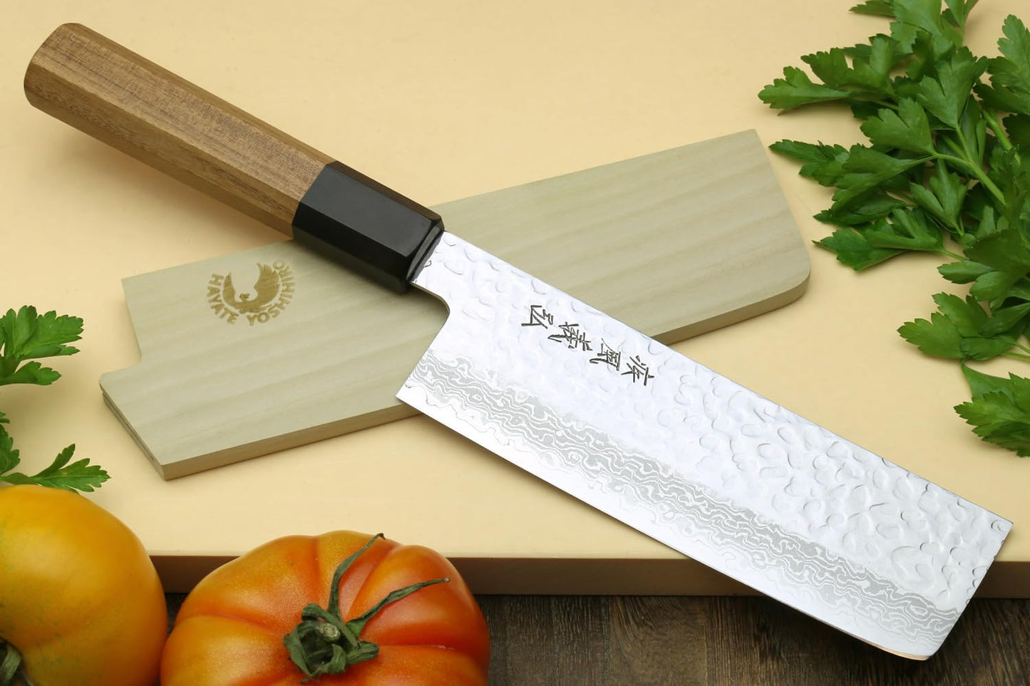 Yoshihiro VG10 46 Layers Hammered Damascus Nakiri Japanese Vegetable Knife 6.5'' (165mm) Ambrosia Handle