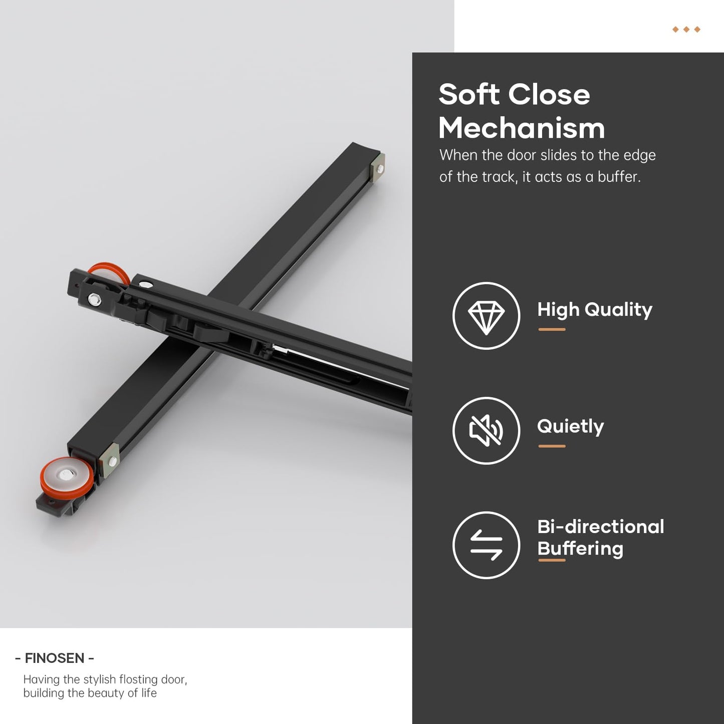 FINOSEN 42inch Concealed Sliding Barn Door Hardware with Soft Close Mechanism, Wall Mount System, Fit MIN Opening Width 34in, Invisible Floor Track, Aluminum(Door is not Included)