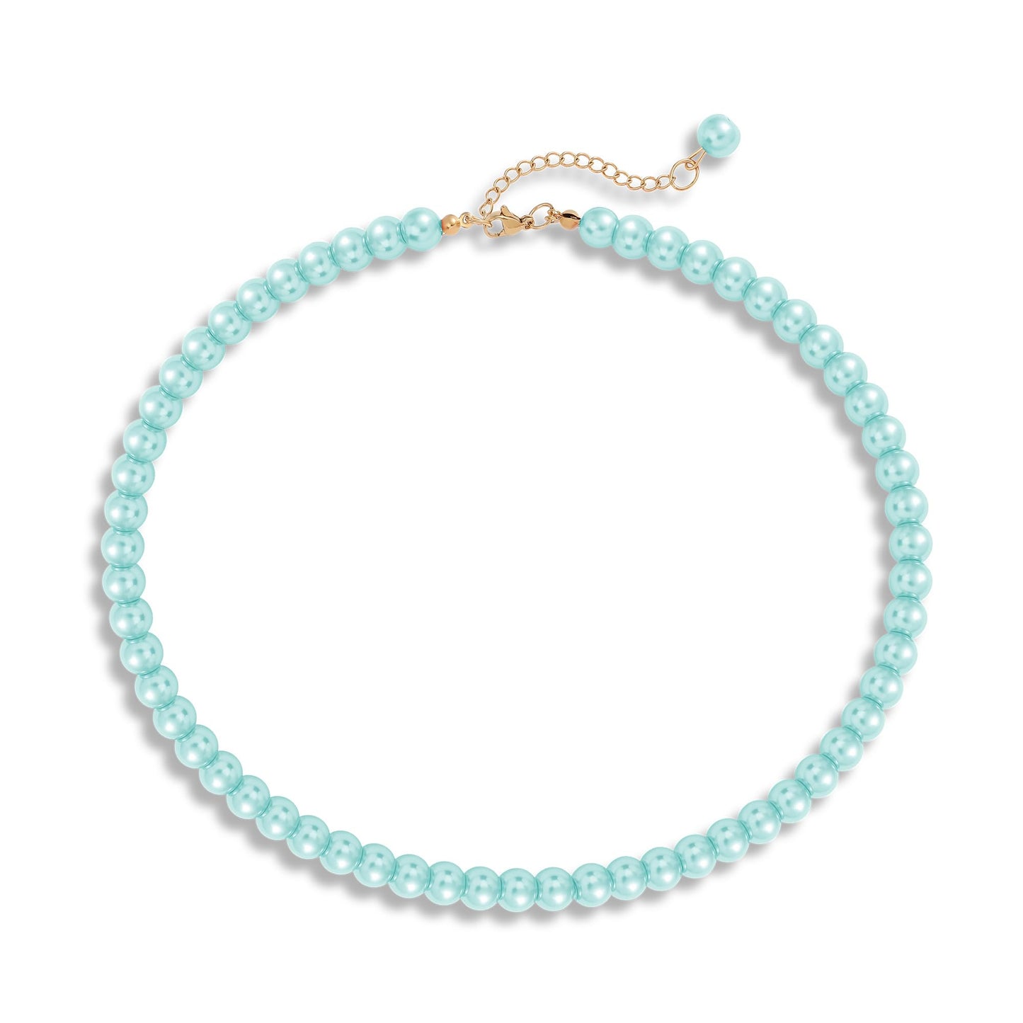 LAYWAF Imitation Pearl Choker Necklace for Women Mom, 8MM Blue Fake Pearls Beaded Necklace, Simple Dainty Faux Pearl Costume Jewelry, Chunky Imitation Pearl Accessories