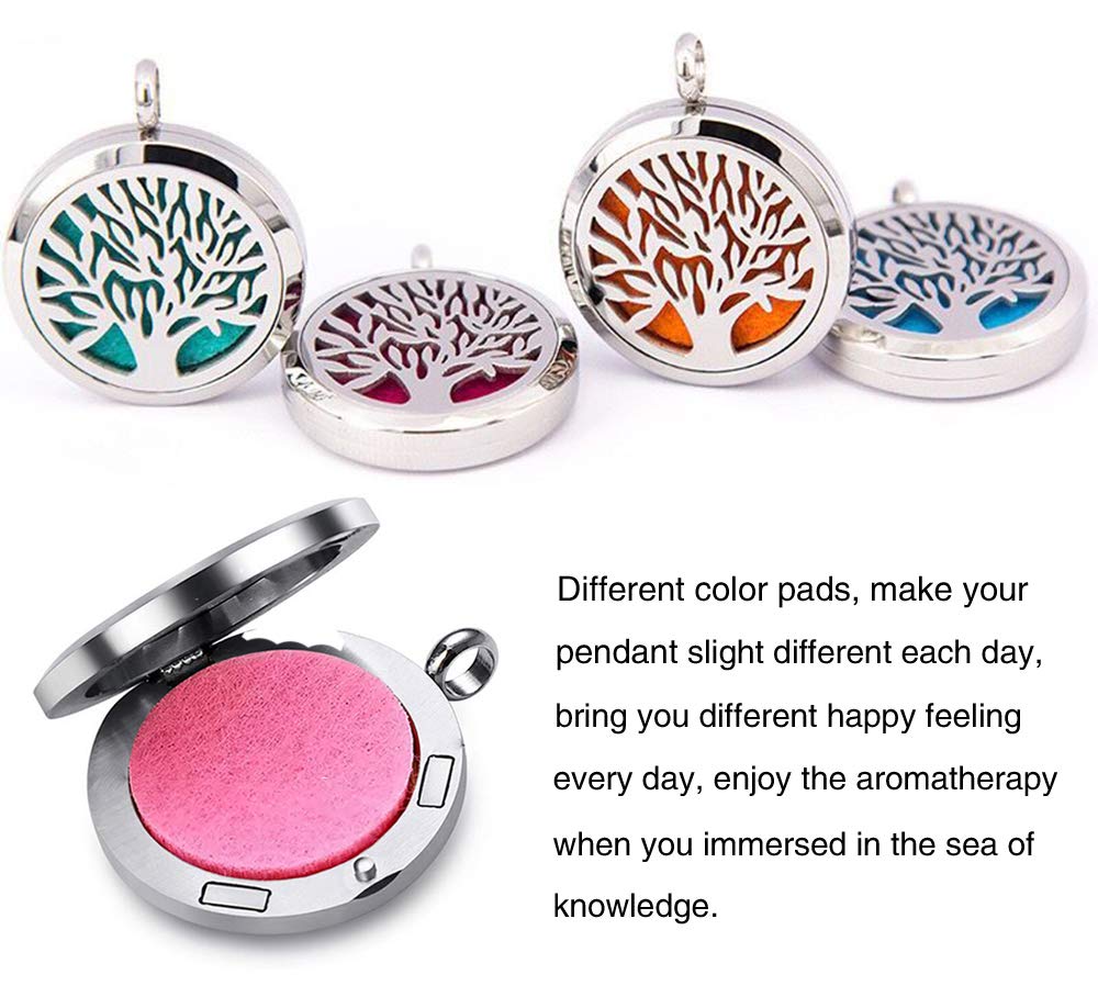 Aromatherapy Essential Oil Diffuser Necklace Stainless Steel lnspirational Locket Pendant(Tree of Life)