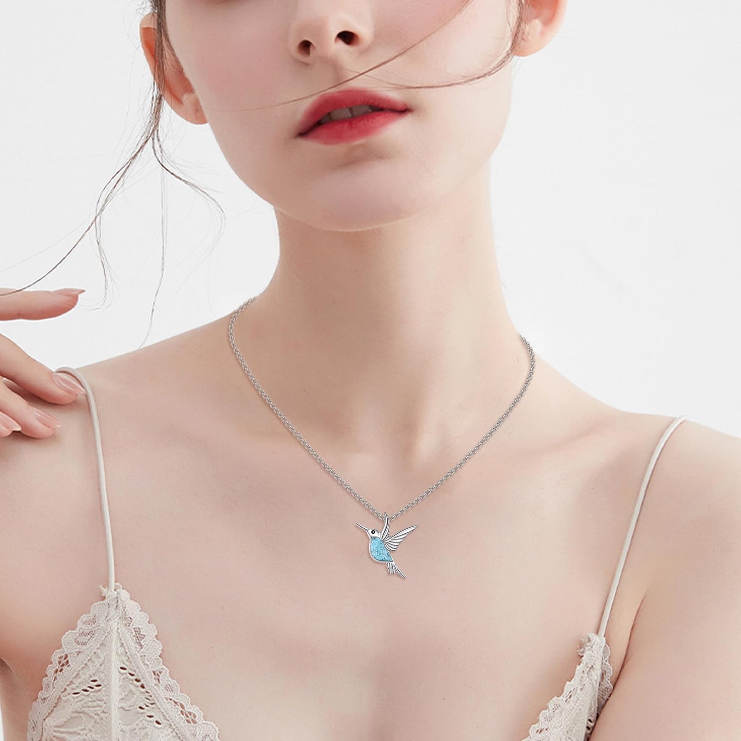 HKPATOP Hummingbird Necklace 925 Sterling Silver Turquoise Hummingbird Pendant Animal Jewelry Gift for Women