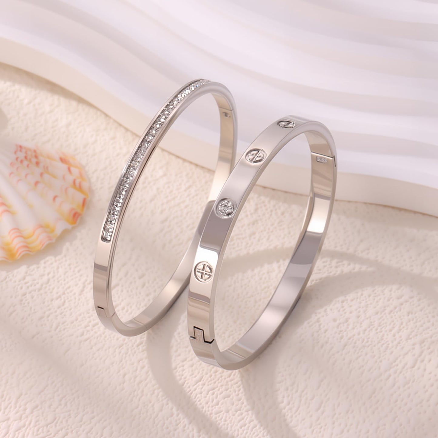 Camhanno Silver Bracelet Stack for Women - 2Pcs 18K Gold Plated Love Bangle Crystal Friendship Bracelet Jewelry,Mothers Day Valentines Birthday Christmas Jewelry Gifts for Mom Her Wife Grandma.
