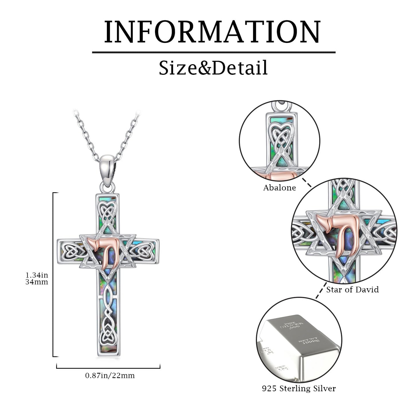 KoyeKei Chai Star of David Necklace for Women 925 Sterling Silver Star of David Chai Cross Pendant Necklaces Jewish Judeo Jewelry Hanukkah Graduation Mothers Day Gifts for Mom Wife