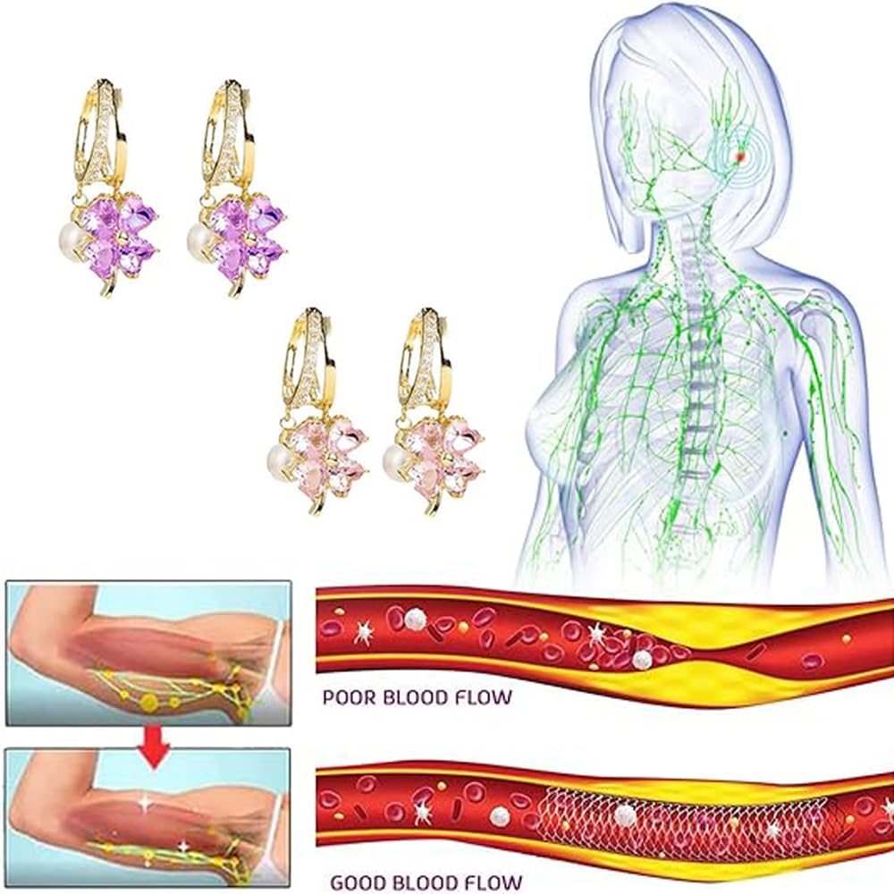 4 Pairs Lymphatic Drainage Slimming Hoop Earrings, Halolux Lymphvity Germanium Earring Acupuncture Therapy Hoop Earrings Fashion Jewelry Gift For Women Men (purple+pink)