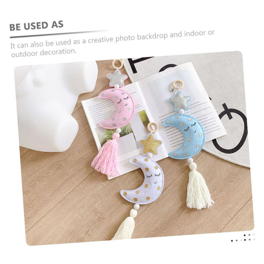 Moon Star Design Tassel Pendant Wall Hanging for Home Decor Romantic Room Decoration Soft Touch for Ceilings Windows and Doorways Colors Randomly Selected
