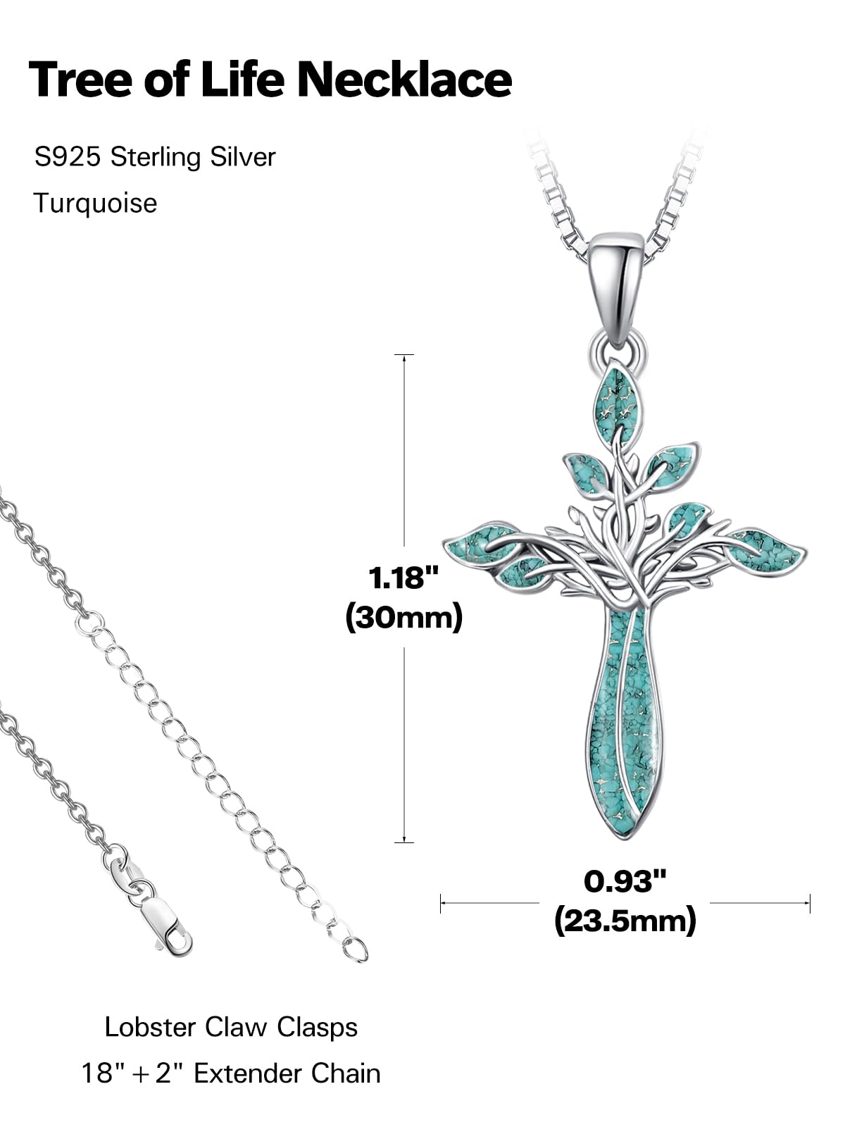 Dreamboat Turquoise Cross Necklace for Women Sterling Silver Cross Pendant Tree of Life Necklace Abalone Shell Faith Confirmation Gifts Christian Religious Jewelry for Mom