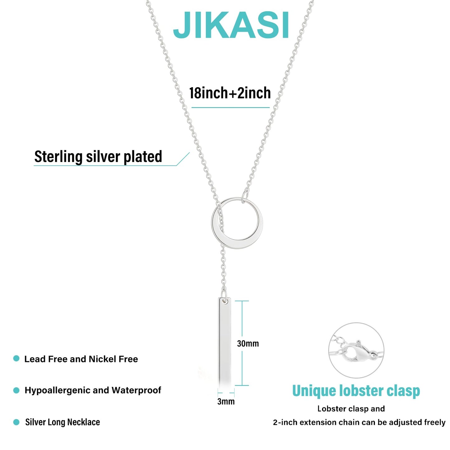 JIKASI Long Necklaces for Women Trendy Sterling Silver Plated Y Long Necklace Drop Bar Pendant Lariat Y-Shaped Necklace Silver Dainty Jewelry Gifts for Women