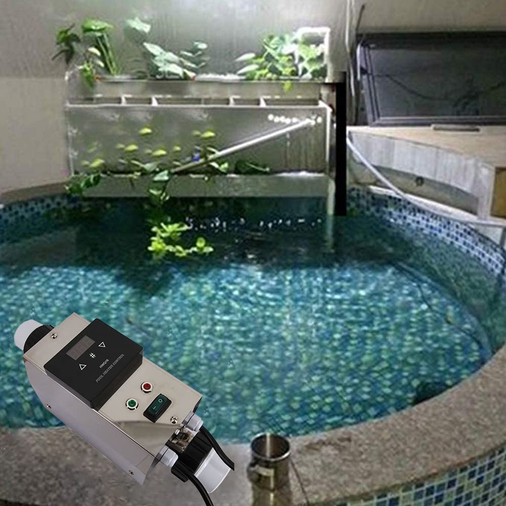 Electric Pool Heater Built-in Circulating Pump Control System,Not Affected by Ambient Temperature for Swimming Pools, SPA Bathtubs,up to 2000gallons, Max Output 14000BTU/hr,110V/60Hz No Power Plug