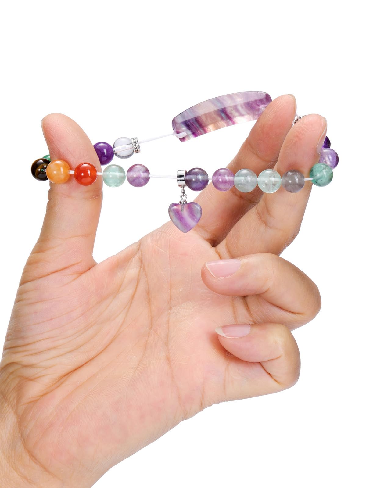 Jovivi 7 Chakra Bracelets for Women Men Natural Chakra Gemstones 8mm Round Beads Fluorite Crystal Heart Bracelet Reiki Healing Stones Energy Stretch Bracelet Jewelry Gifts