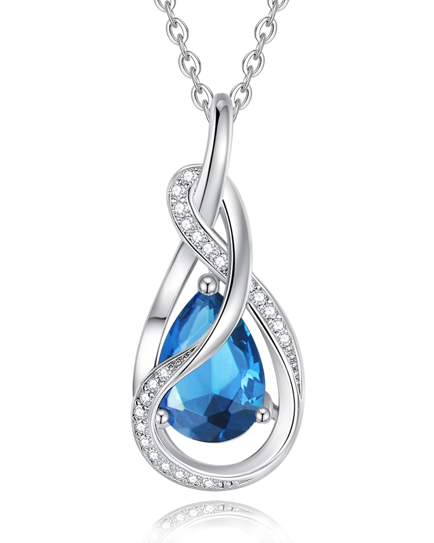 FANCIME Topaz Necklace November December Birthstone Sterling Silver Infinity Knot Pendant Necklace Blue Gemstone Fine Jewelry Birthday Mothers Day Gifts for Women Her Mom