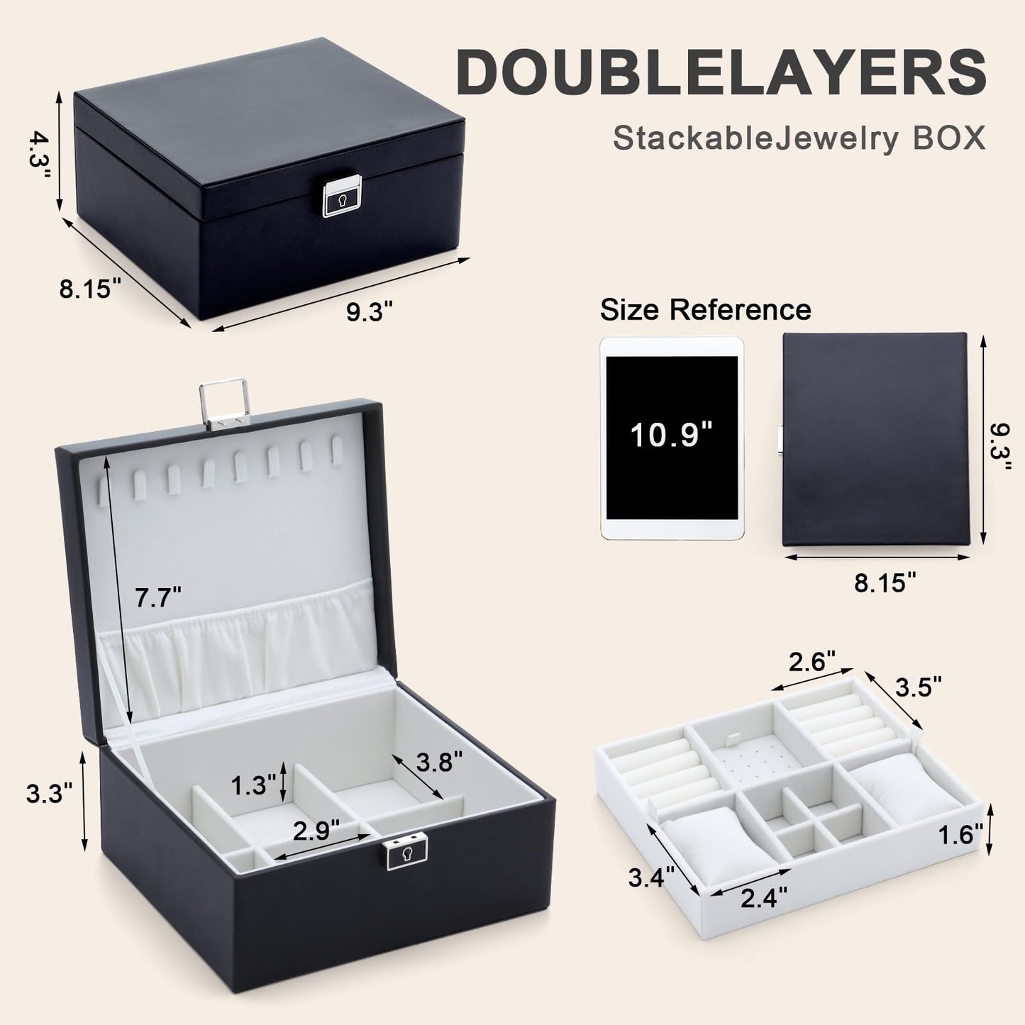IBURTEN Jewelry Organizer Boxes for Women,Travel Jewelry Case, 2 Layers Removable Jewelry Box,Storage for Necklace, Bracelet, Earring,Rings,Jewelry Box Gifts for Women Girls