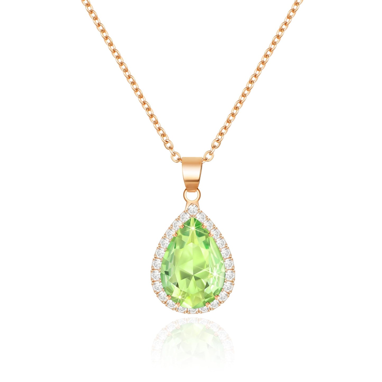 Linawe Crystal Imitation Diamond Green Necklaces for Women Trendy, Rose Gold Preppy Moissanite Birthstone Choker Pendant Necklace Statement Aesthetic Gemstone Jewelry Set