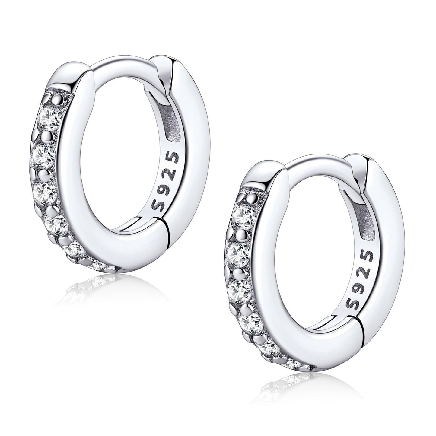 FaithHeart 925 Sterling Silver Cubic Zirconia Huggie Hoop Earrings, Small Silver Hoop Earring for Women, Hypoallergenic Cartilage Earrings for Women 6mm