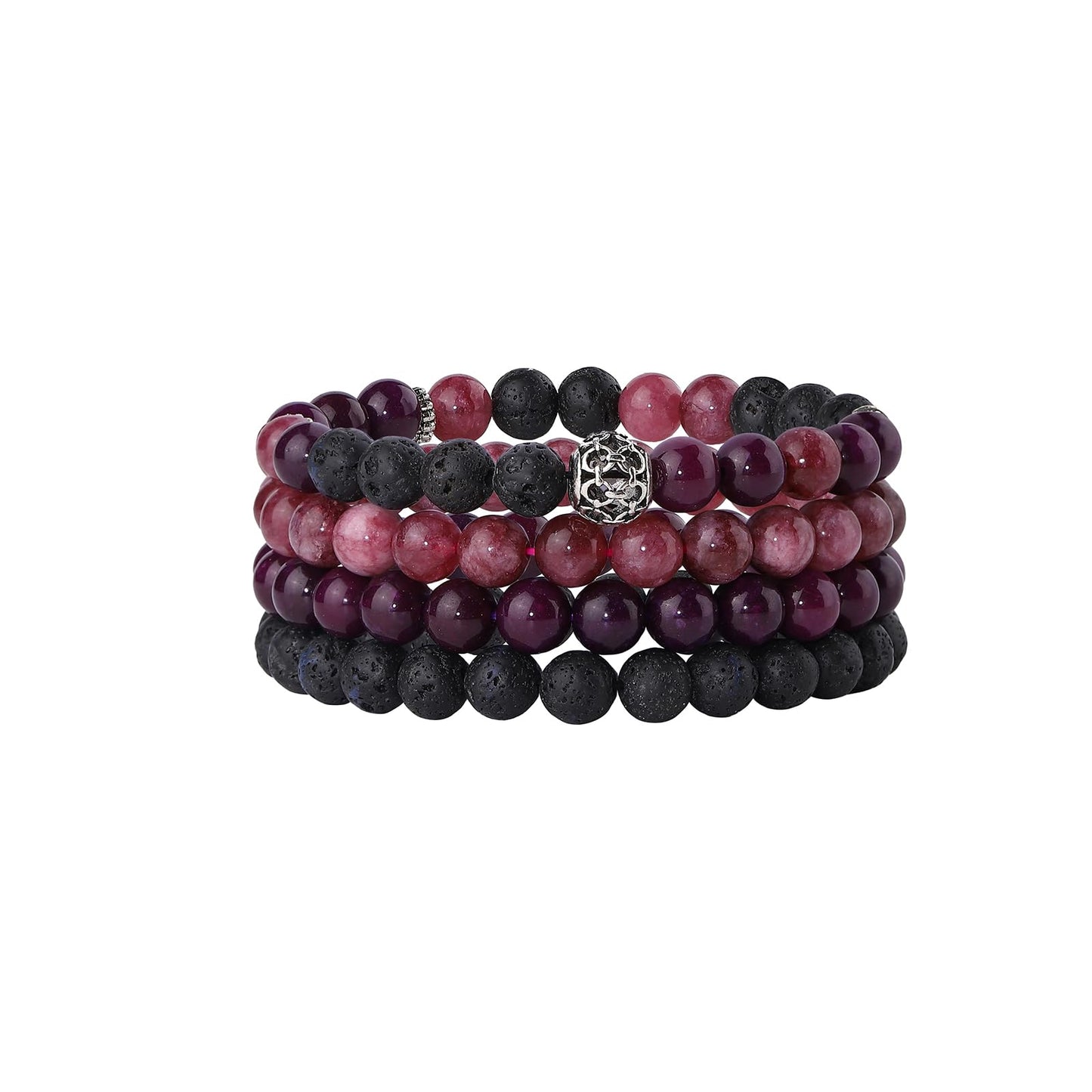 Fengling 4 PCS Beaded Crystal Bracelet for Women 8mm Natural Gemstones Handmade Bracelet Healing Stretch Bracelets Crystal Jewelry for Women Gifts