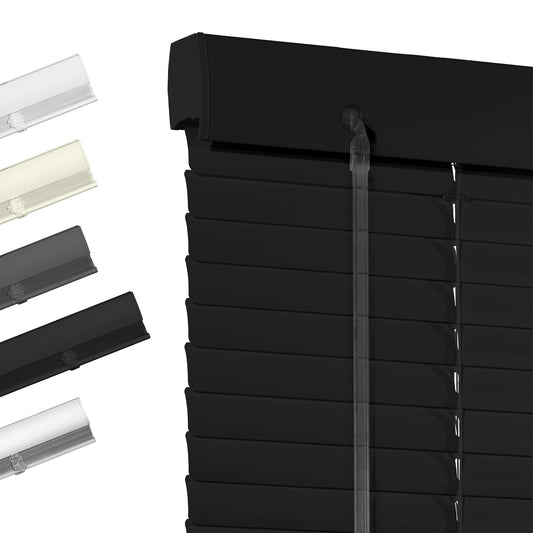 Boolegon Cordless Aluminum Blinds 1 Inch Light Filtering Horizontal Blinds Anti-UV Waterproof Metal Mini Blind for Office Home, Black, Custom Size