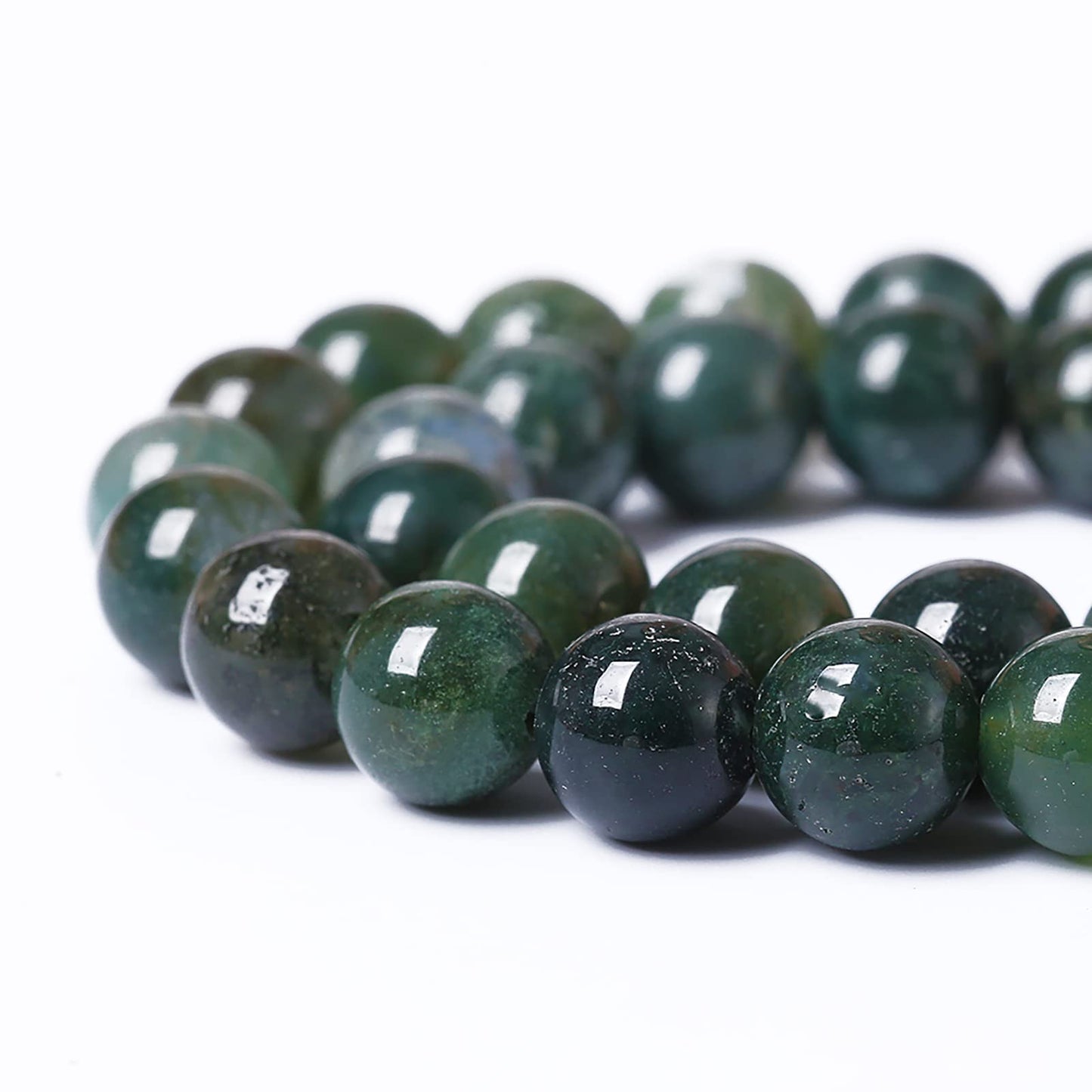 60PCS 6mm Natural Green Moss Agate Beads Gemstone Round Loose Spacer Beads for Jewelry Making DIY Bracelet Necklace Earrings 15" Inch