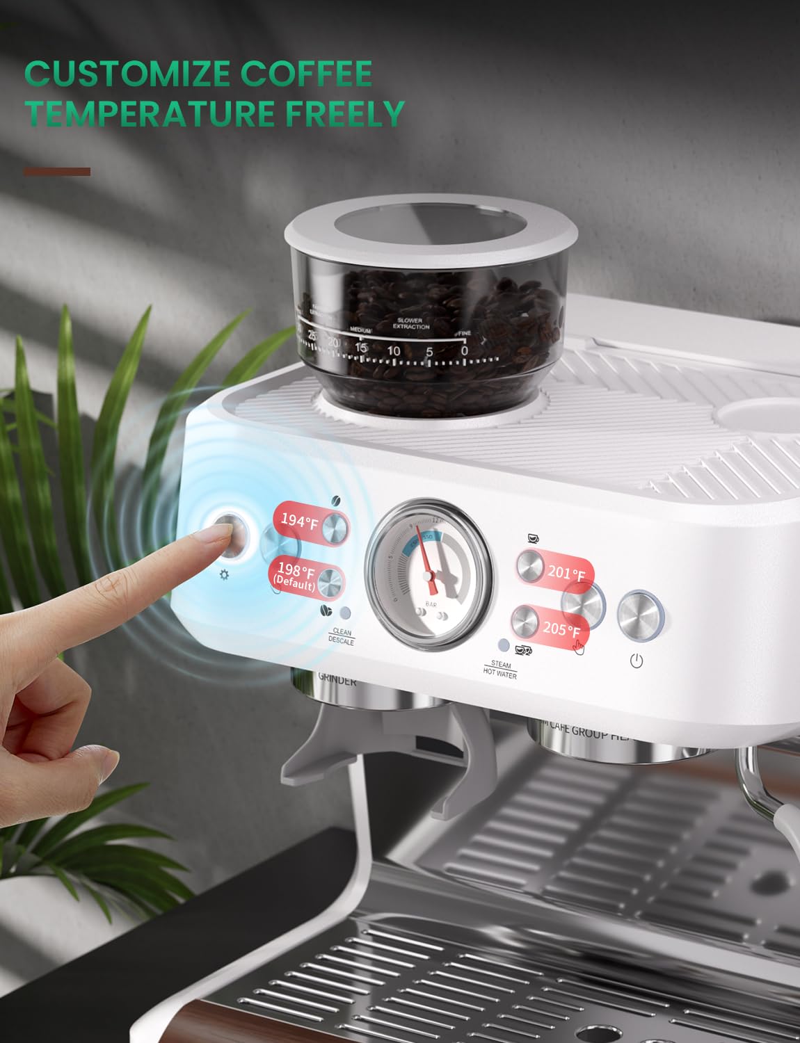 COUPLUX Espresso Machine, 58MM Professional Espresso Machine with Grinder Powerful Milk Frother Steam Wand 15 Bar Espresso Coffee Machine For Home Cappuccino & Latte Machine Stainless Steel