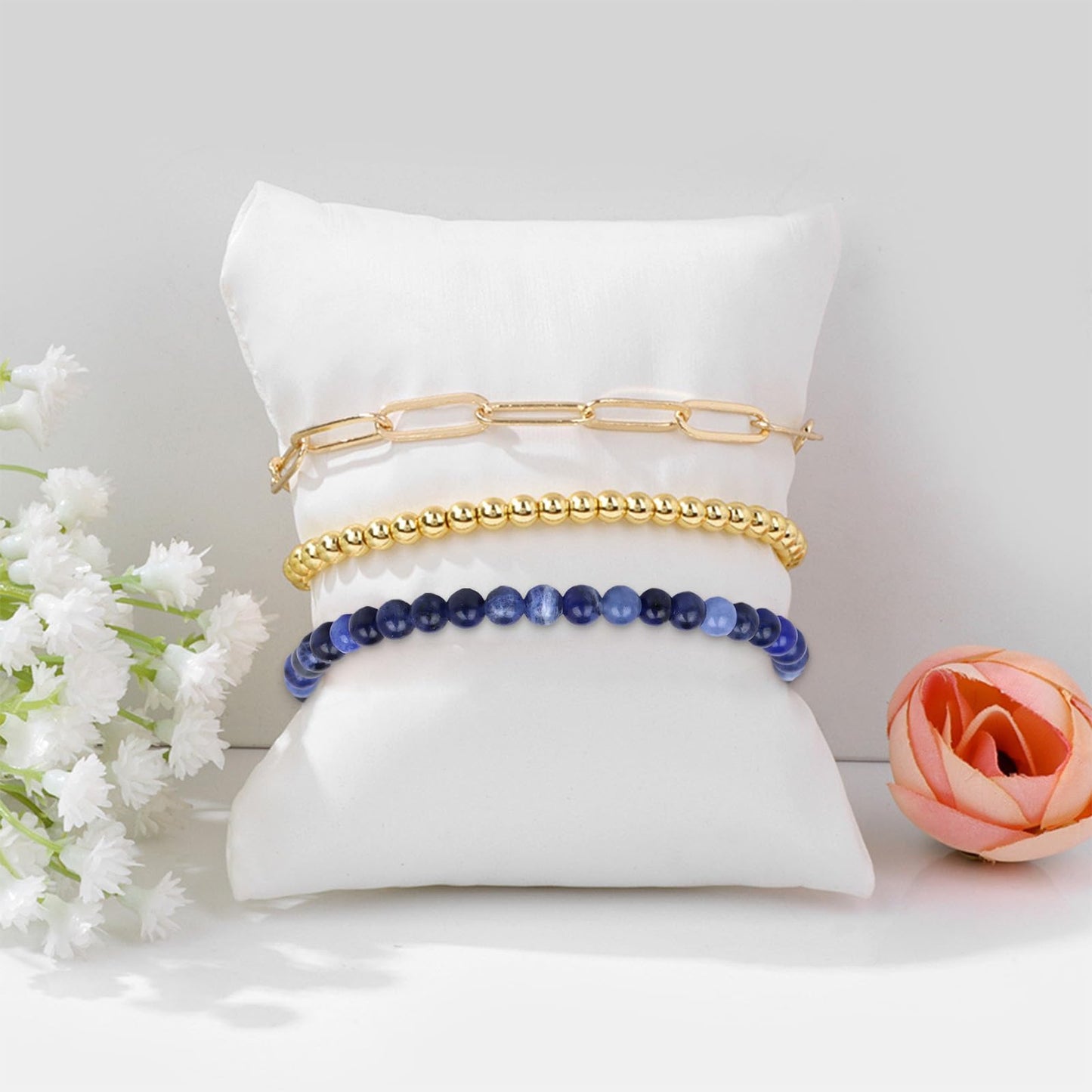 Harry and Henry Gold Beaded Bracelets for Women Gold Crystal Stackable Bracelets for Women Elegant Bead Bracelet Set Boho Jewelry Gift