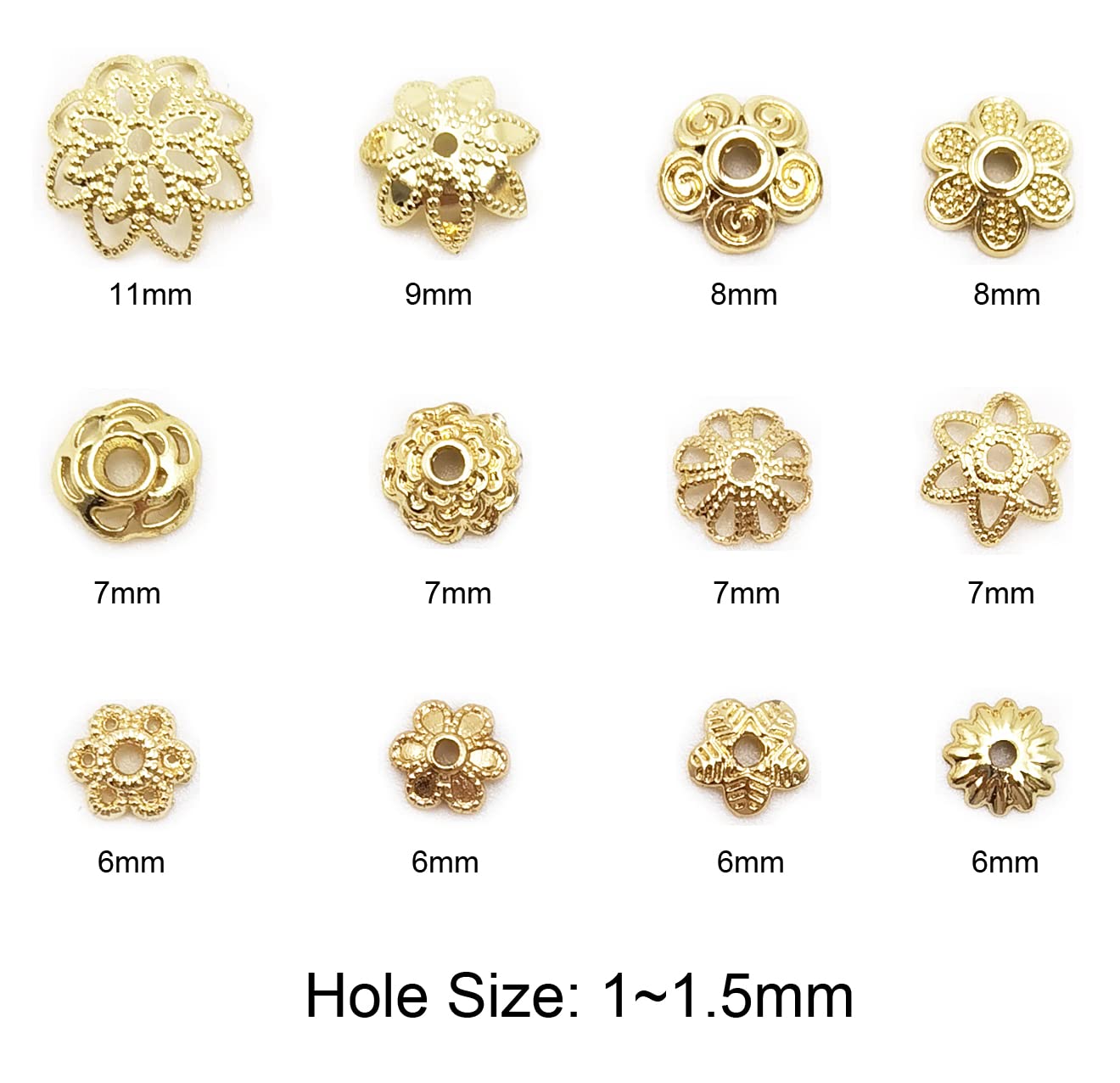 INSPIRELLE 120pcs Bead Caps Gold Plated Long-Lasting Metal Filigree Flower Cup Shape Bead for Jewelry Bracelet Necklace Making